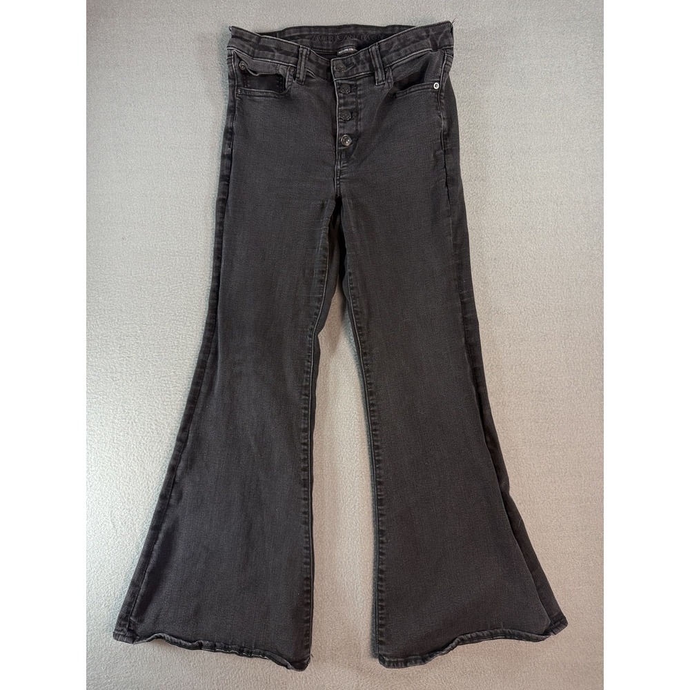 American Eagle Festival Flare Jeans Womens 10 Charcoal Gray Mid Rise Denim